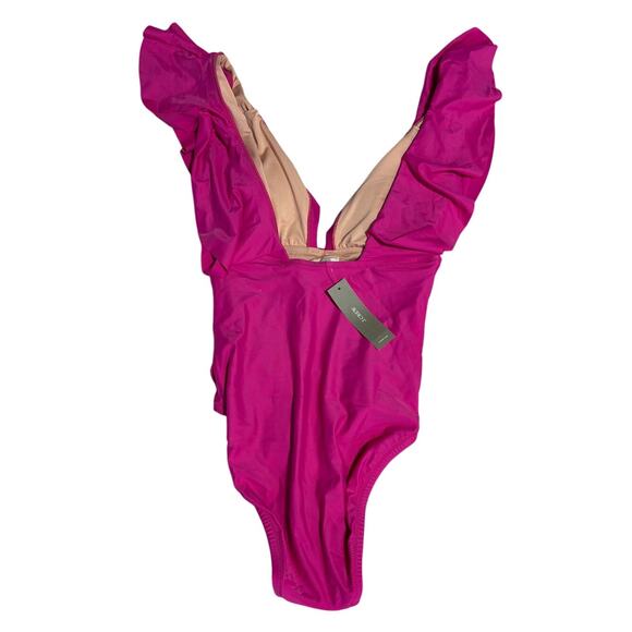 NWT J. Crew Ruched Ruffle One-Piece Swimsuit, Hot Pink,‎ Size 2 - Picture 2 of 4